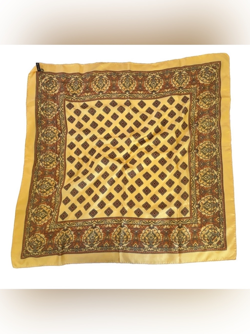 Vintage Yellow Scarf Square Colorful Paisley Pattern 30 X 30 Made In Italy
